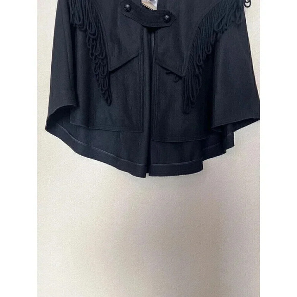 Burberry Raynefield Military Black Cape Womens Size S/M Wool Blend Fringe - Picture 5 of 16